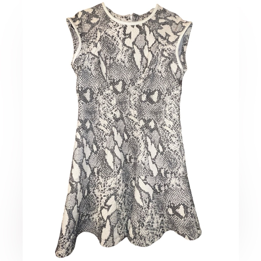 Yigal Azrouel Sleeveless Leather Trimmed Snake Jacquard Flirty Dress Size 14 EUC